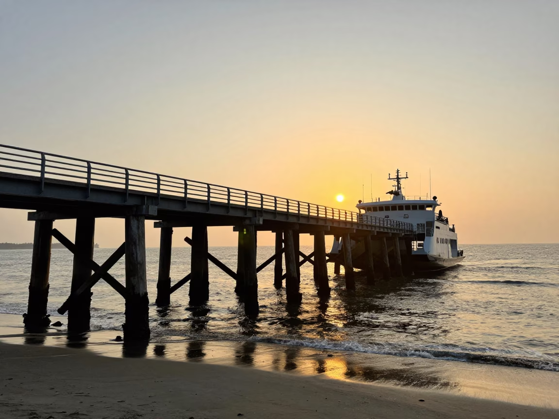 Lima Peru Sunset Ferry Ramp and Piling System at Low Tide in in Lima, Peru