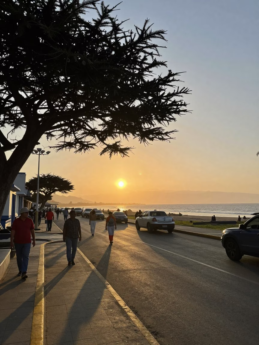 Lima Peru Sunset Street Scene with Coastal Wind and Local Life in in Lima, Peru