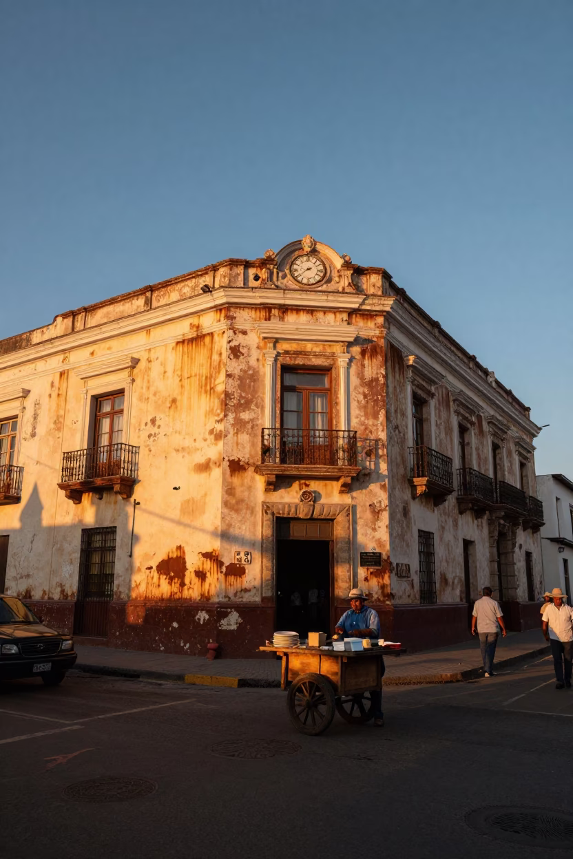 Lima Peru Sunset Street Scene with Rusty Walls and Traditional Porcelain in in Lima, Peru