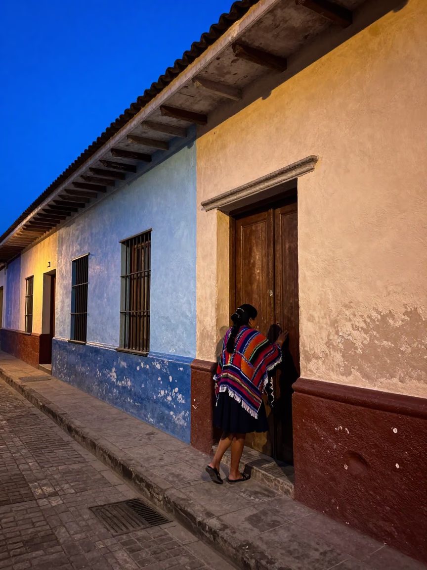 Lima Peru Twilight Street Scene with Door Latch and Local Details in in Lima, Peru