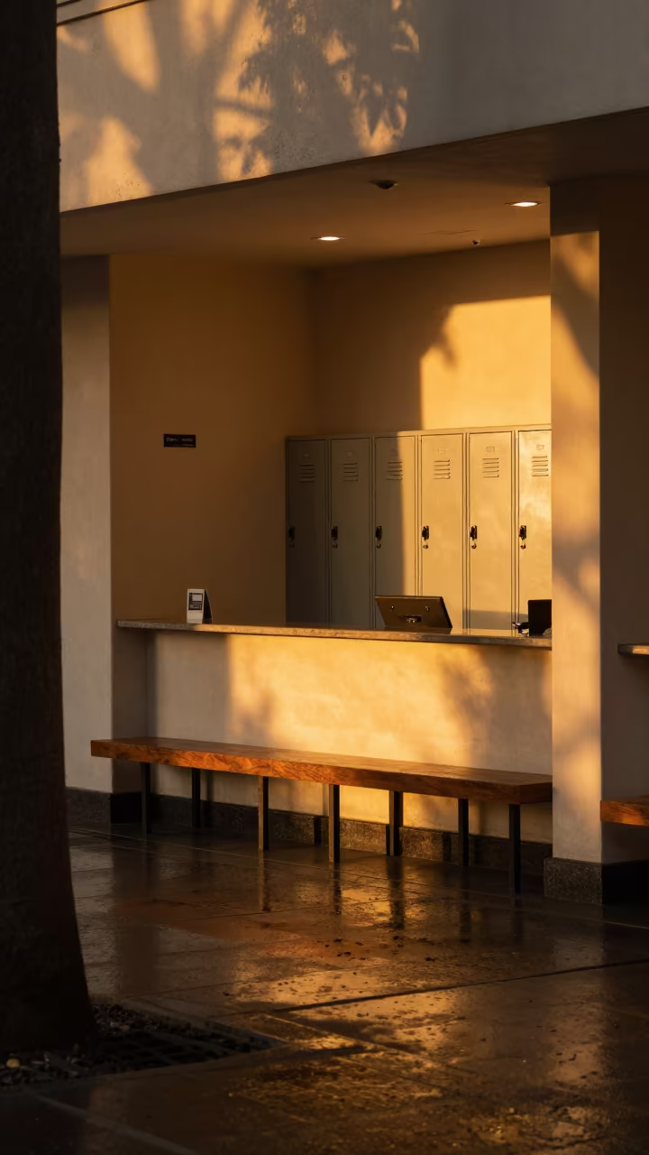 Lima Spa Reception Golden Hour Rain in at a reception desk under warm light in Lima