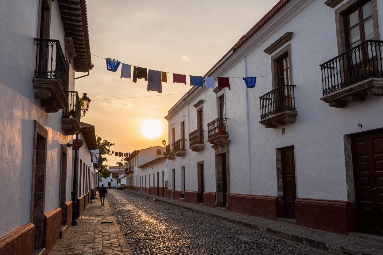 Lima Street Scene at As The Sun Drops Toward The Horizon in in Lima, Peru