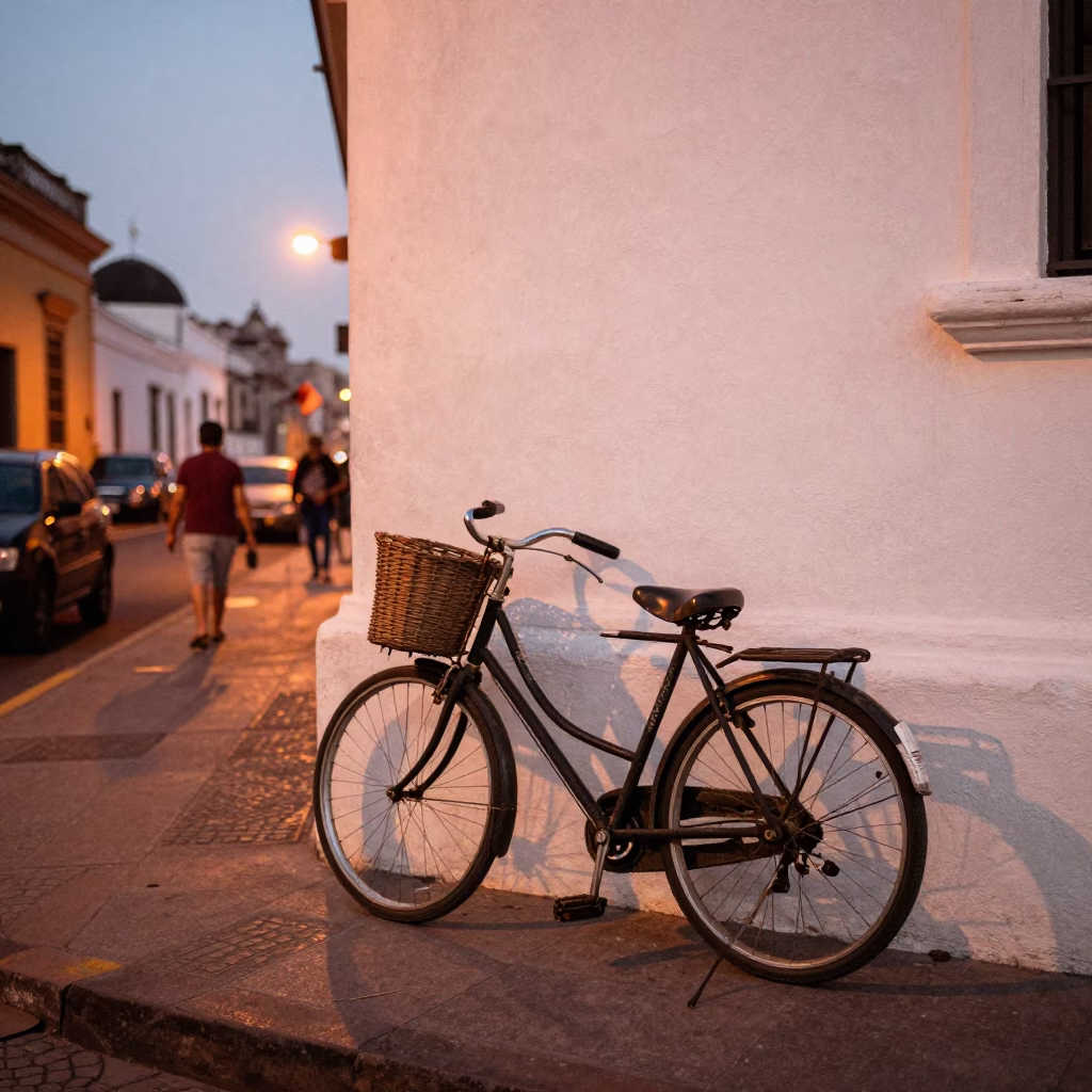 Lima Street Scene at Copper-toned Light Before Dusk in in Lima, Peru