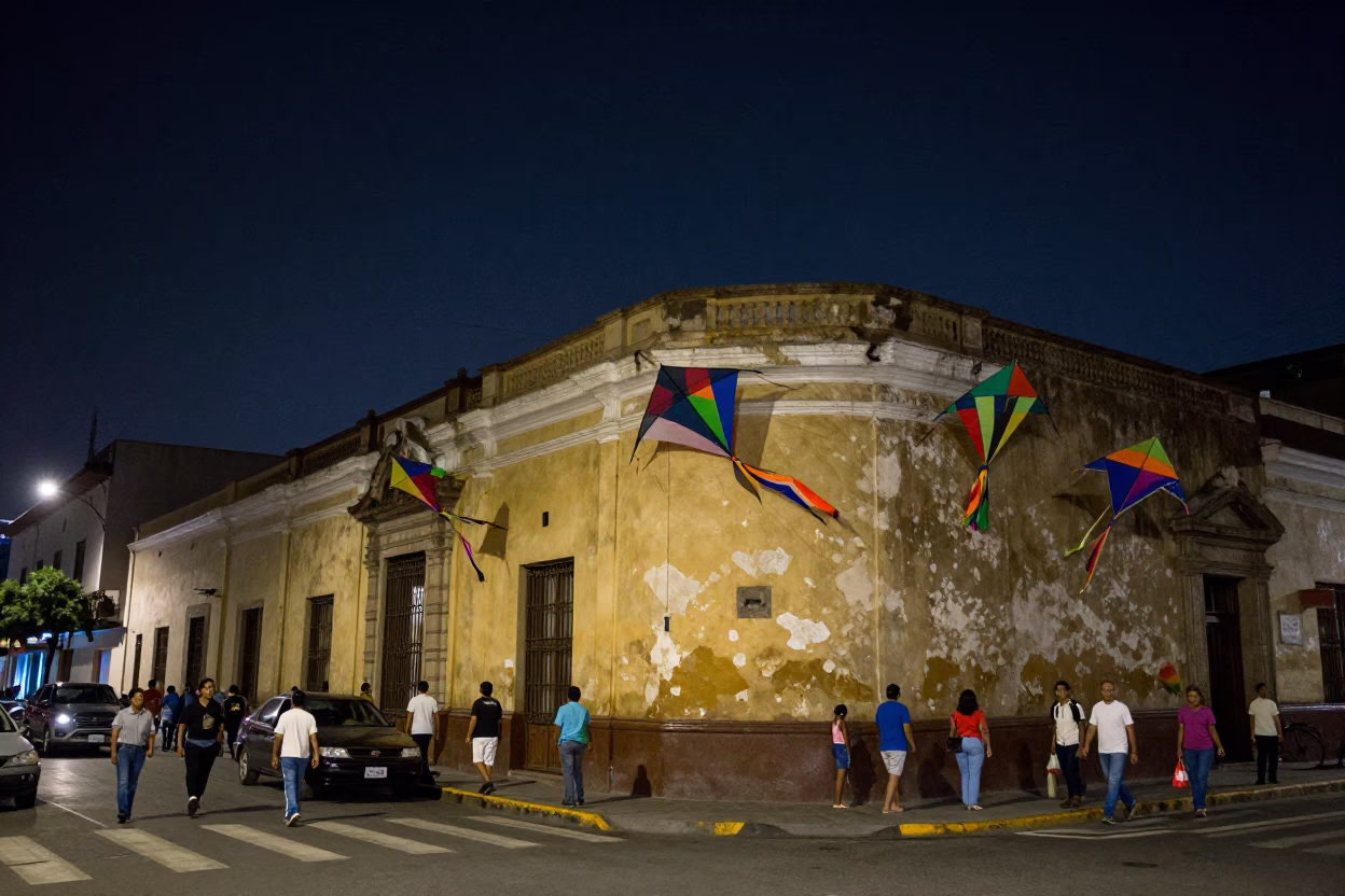 Lima Street Scene at The Deepest Night Sky Light in in Lima, Peru