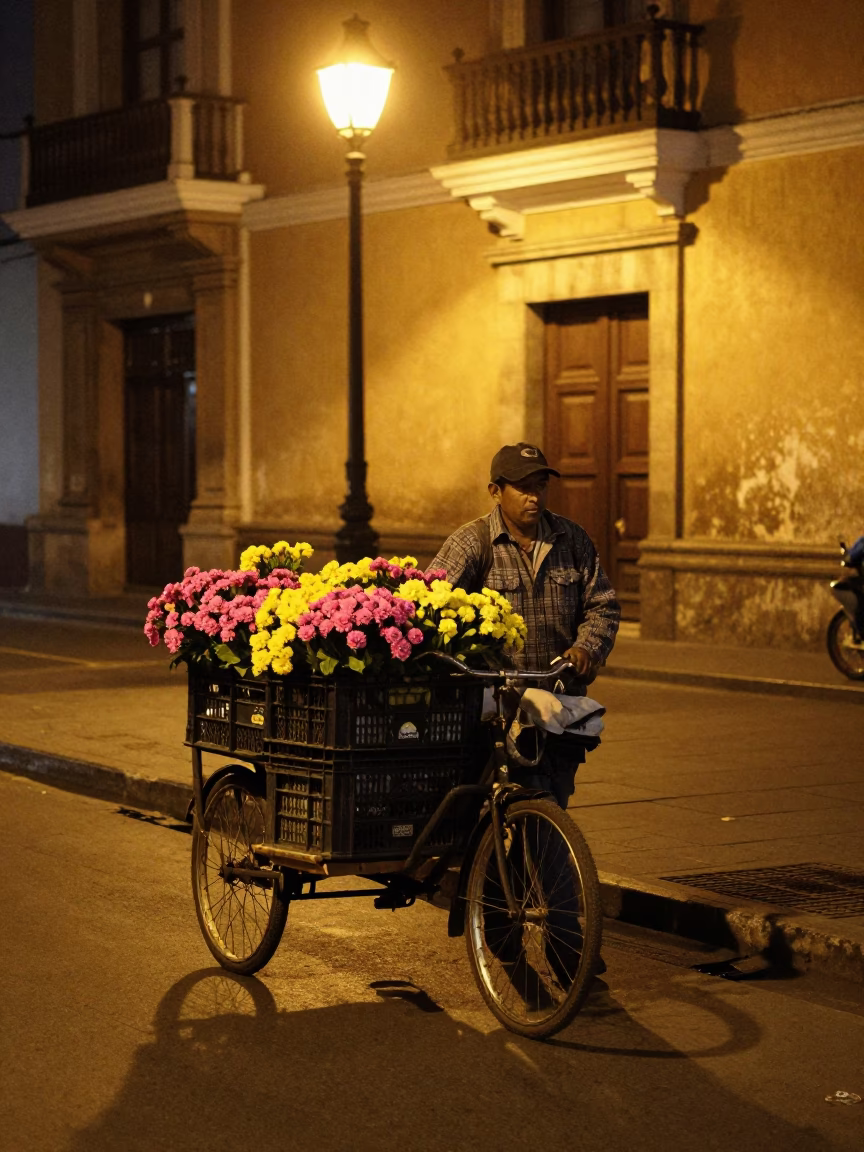 Lima Street Vendor at Late At Night Light in in Lima, Peru