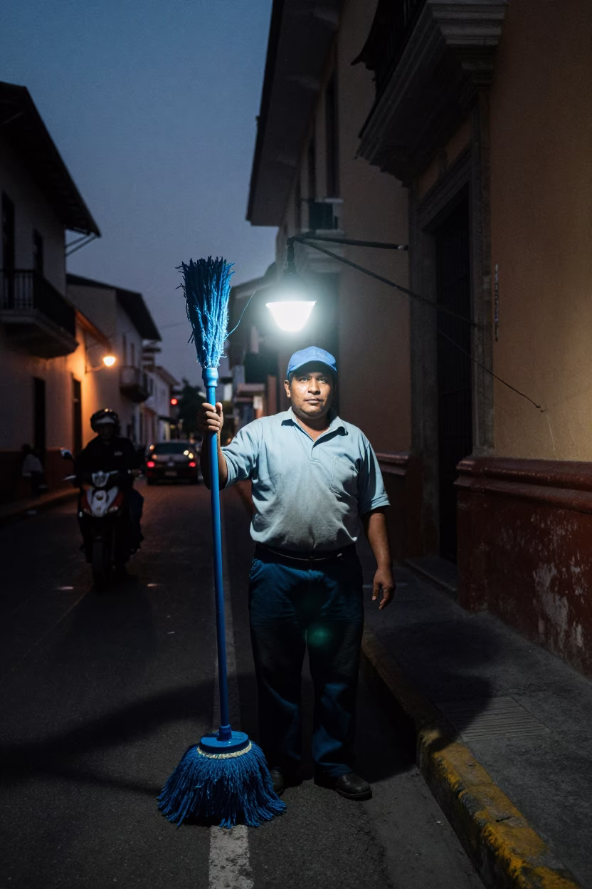 Lima Street Vendor at The Predawn Darkness Light in in Lima, Peru