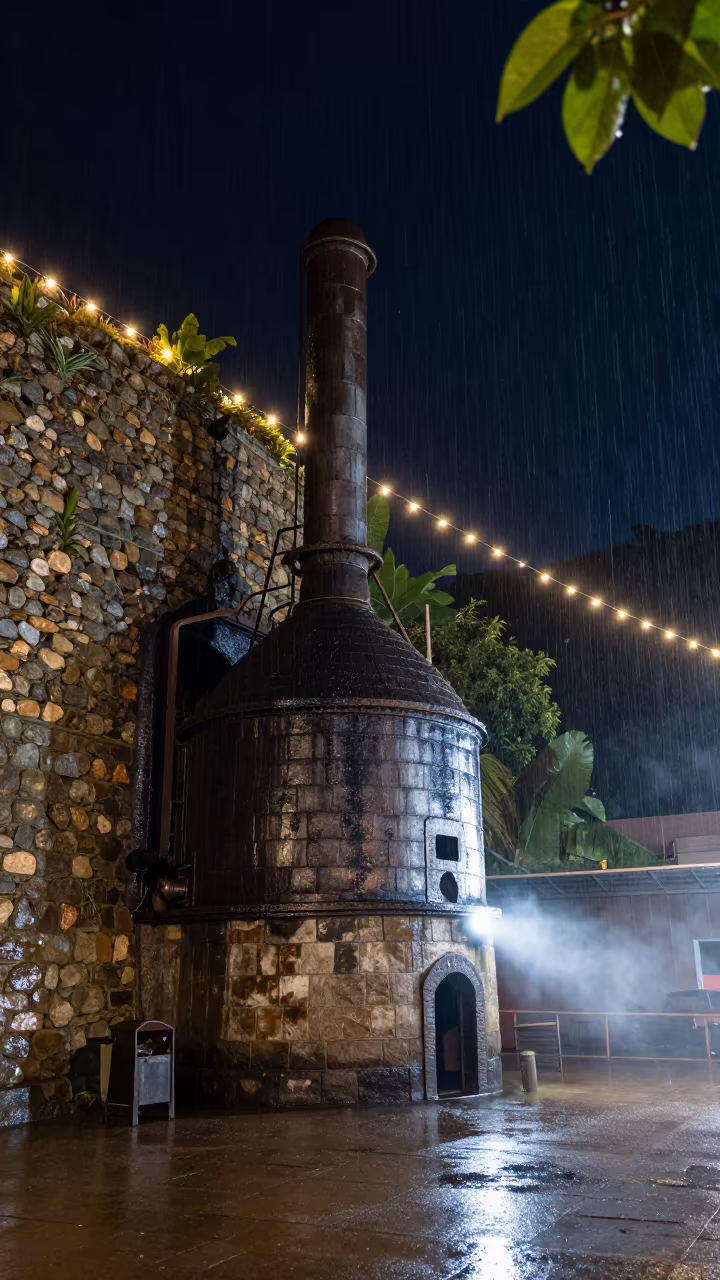 Lime Kiln Hillside Glow Night Rain Wolaita Sodo in beside a blast furnace near Wolaita Sodo