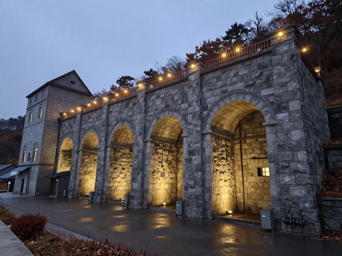 Lime Kiln Stone Walls Twilight Busan in inside a grain elevator near Nampo-dong, Busan