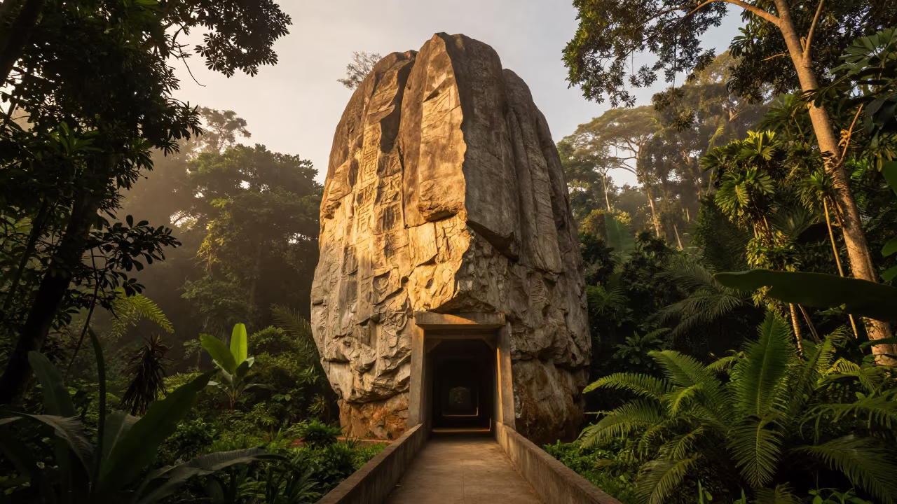 Limestone Karst Tower Corridor Jungle Mist in near Dar es Salaam