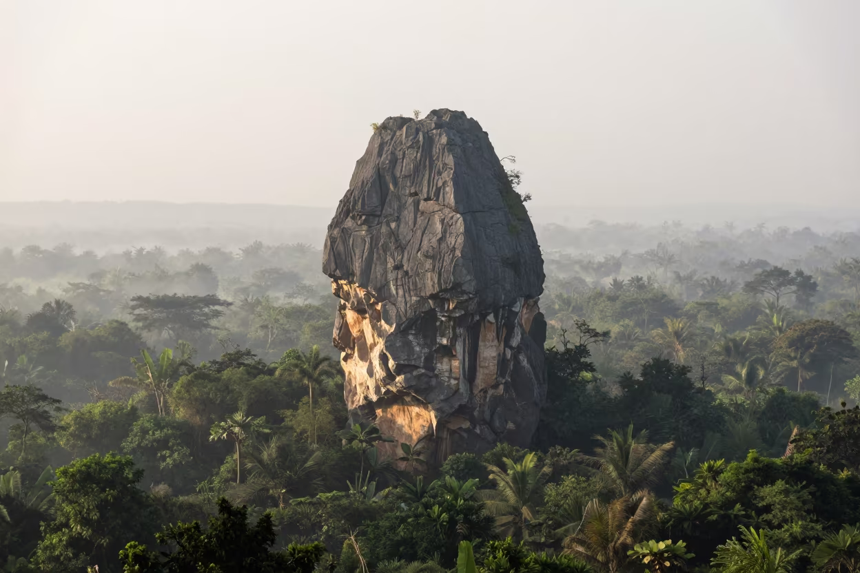 Limestone Karst Tower in Goa Jungle Mist in in Goa