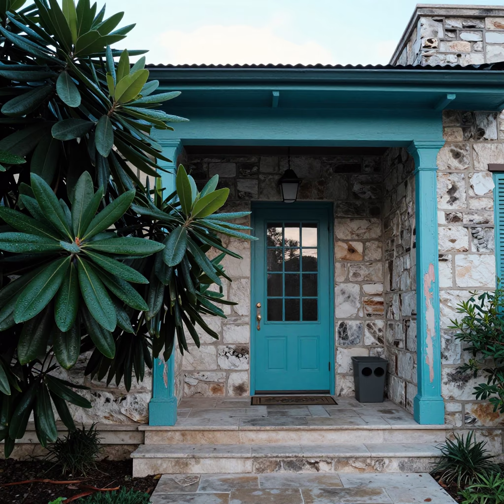 Limestone Porch in Austin at Sunrise Light in in Austin, Texas, United States