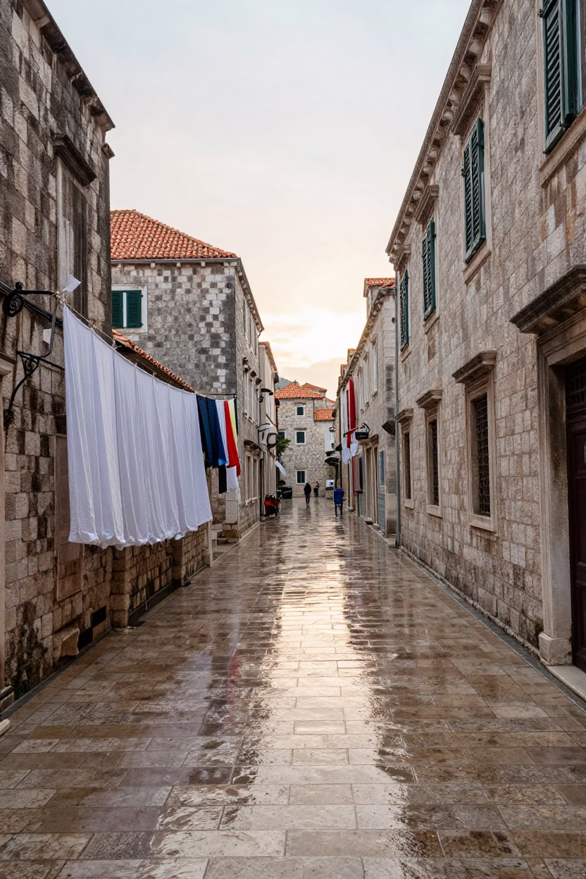 Limestone Street in Dubrovnik at First Light in in Dubrovnik, Croatia