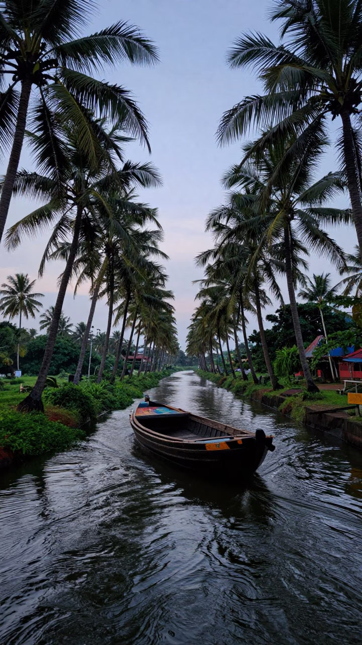 Lined Canal in Kochi at Nautical Dawn Light in in Kochi, India