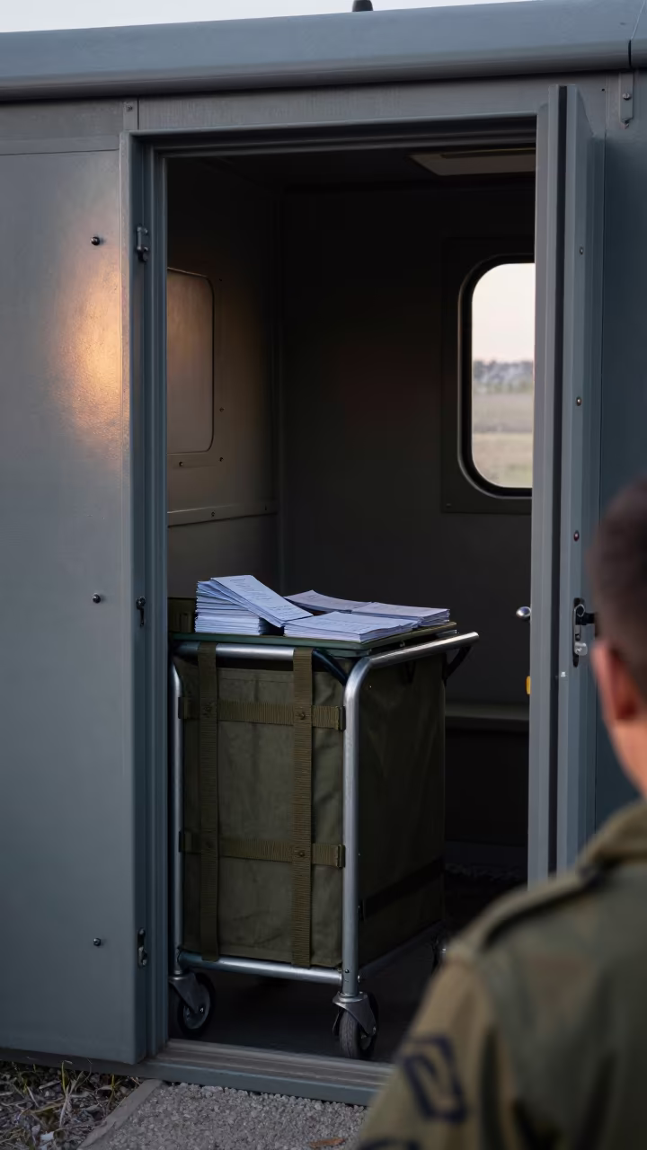 Linen Exchange Cart in Castile Command Post Dawn in inside a command post in Castile