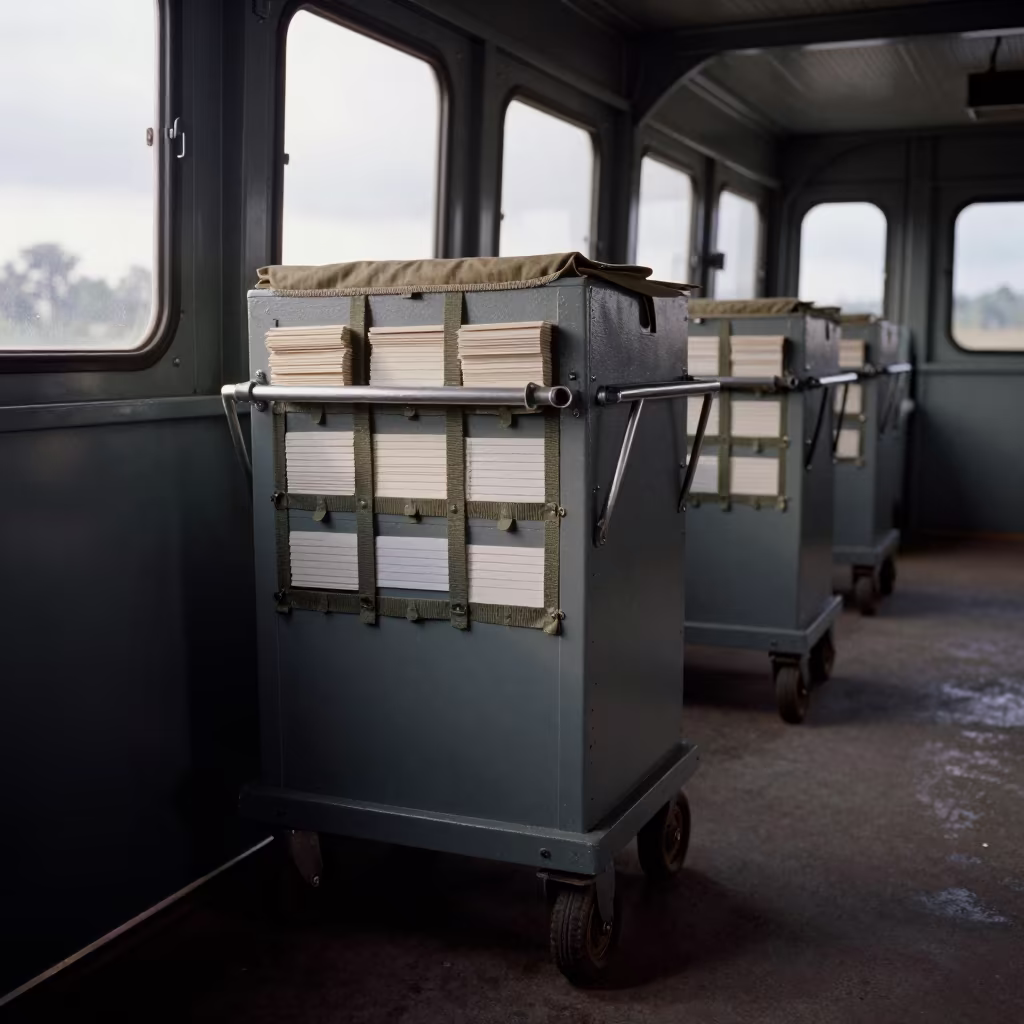 Linen Exchange Cart in Dawn Light in inside a command post in Port-au-Prince