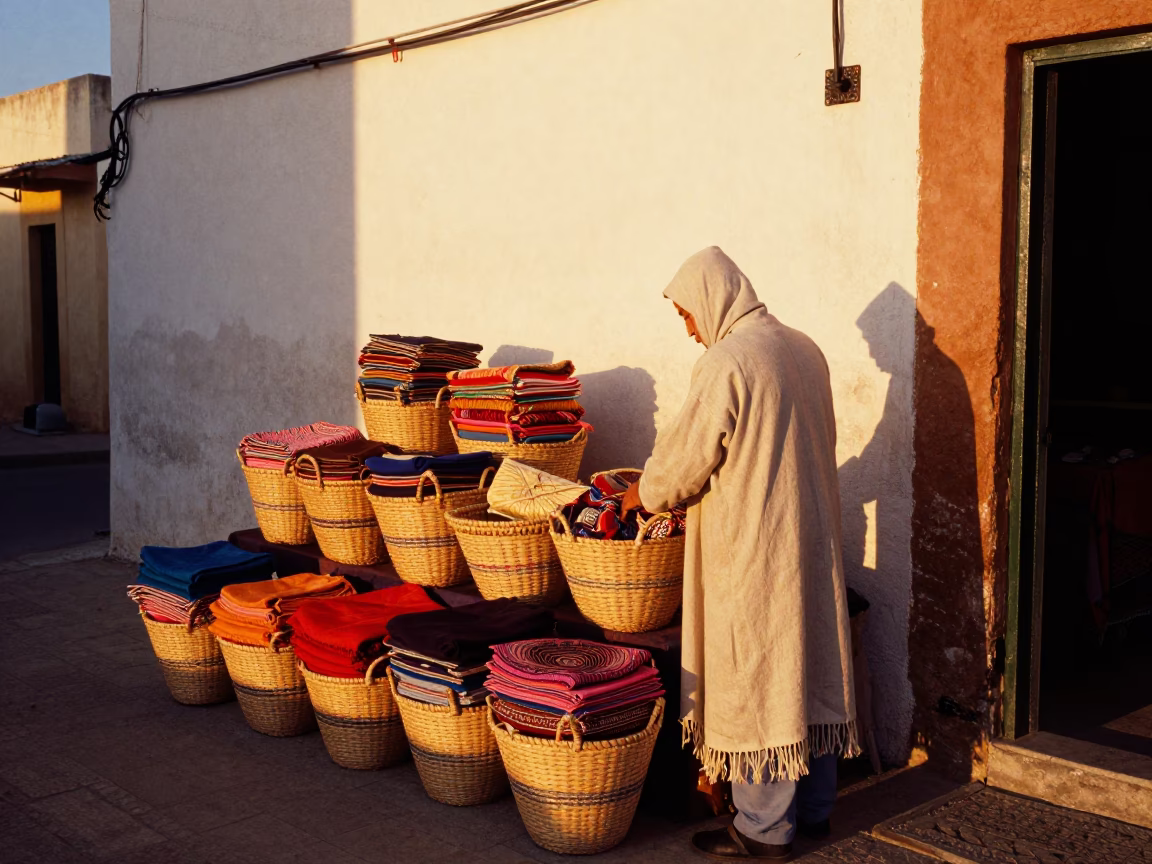 Linen Fringe in Essaouira at Honeyed Evening Light in in Essaouira, Morocco