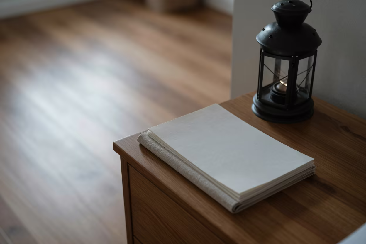 Linen Lantern and Notes on Port Elizabeth Bedside in on a bedside table in Port Elizabeth