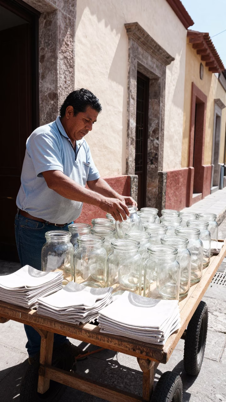 Linen Napkins in Oaxaca at Bright Midmorning Light in in Oaxaca, Mexico
