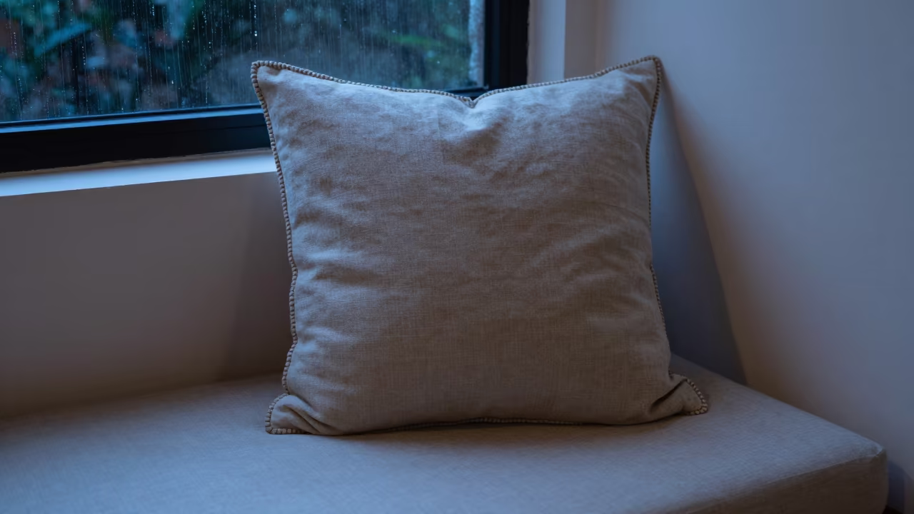 Linen Pillow Hand Stitched on Nook Cushion Kanpur in on a reading nook cushion in Kanpur