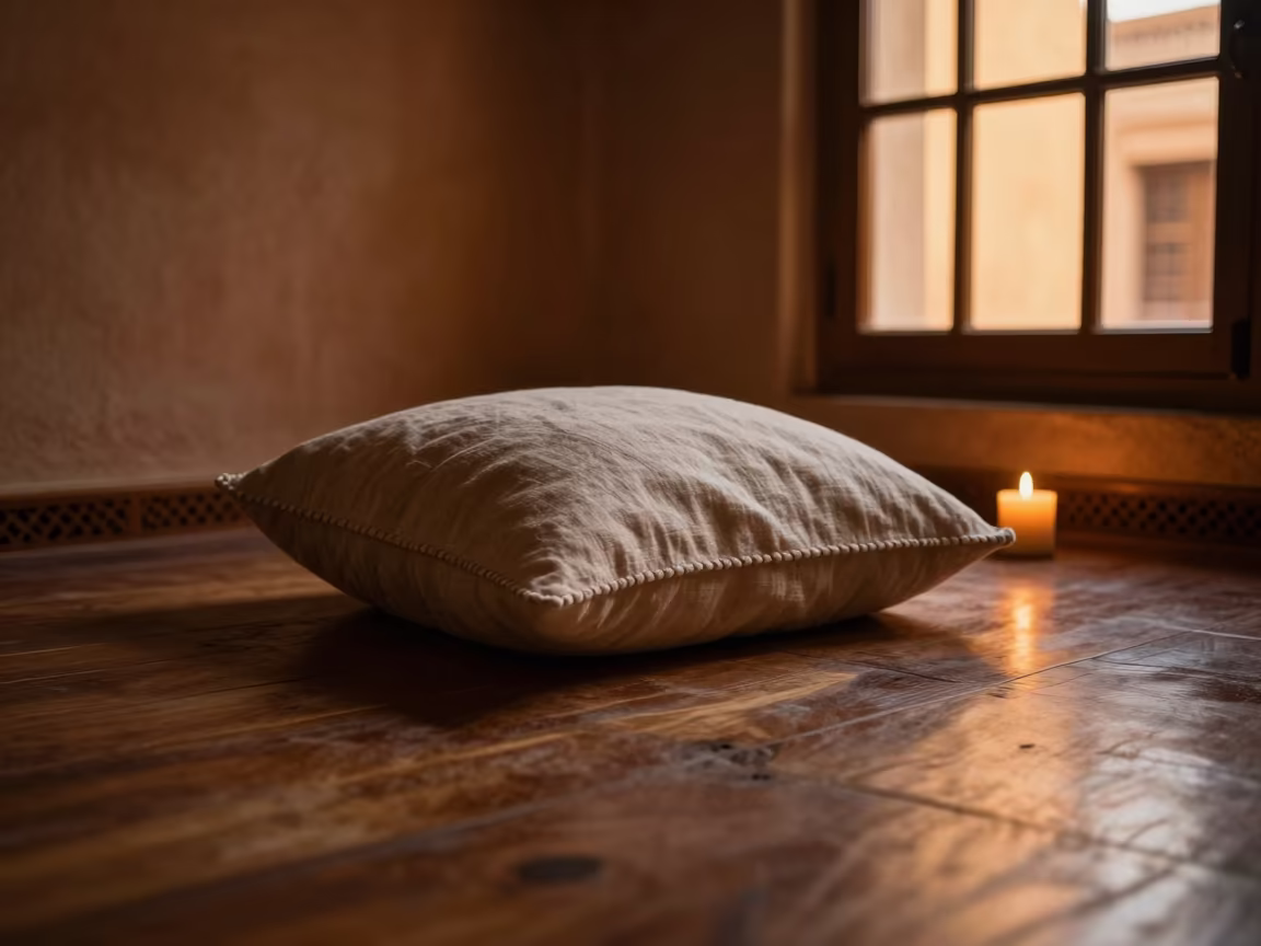 Linen Pillow Stitched Edging Marrakesh Bedroom in in a candlelit bedroom in Marrakesh