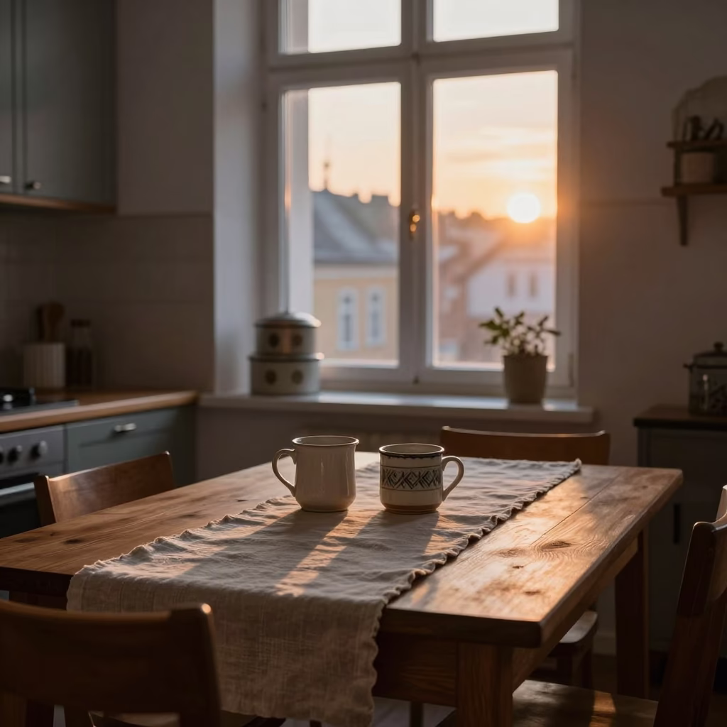 Linen Runner in Krakow at First Light Of Dawn in in Krakow, Poland