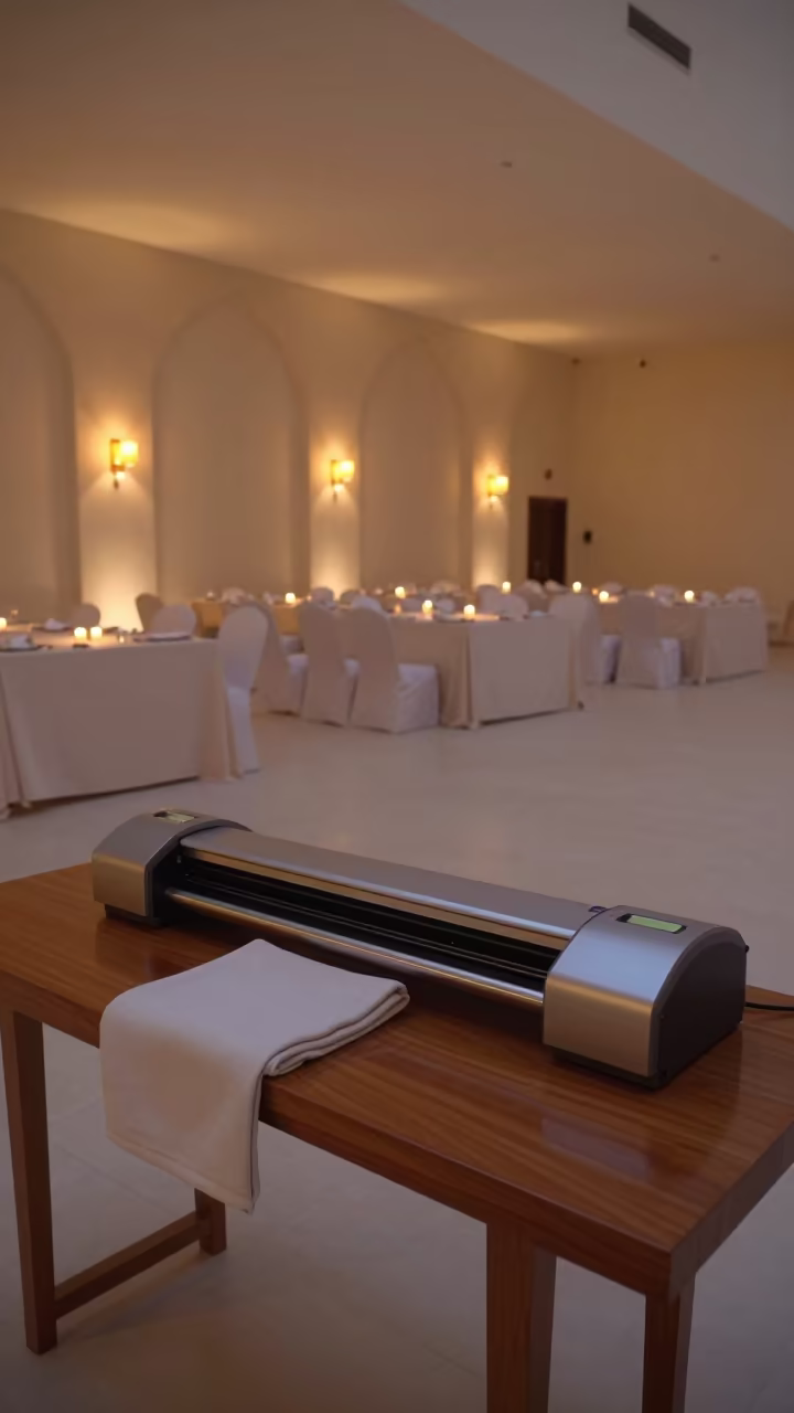 Linen Scanner Station in Abu Dhabi Banquet Hall in inside a banquet hall before service in Abu Dhabi