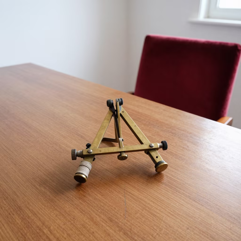Linen Sextant on Oak Desk in Montero Light in on a velvet chair in Montero