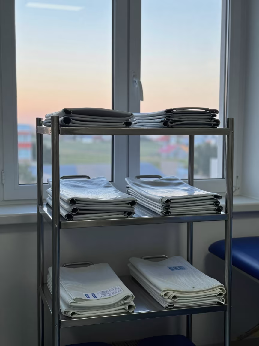 Linen Shelf with Medical Supplies in Rehab Center in inside a rehabilitation therapy room near İzmit