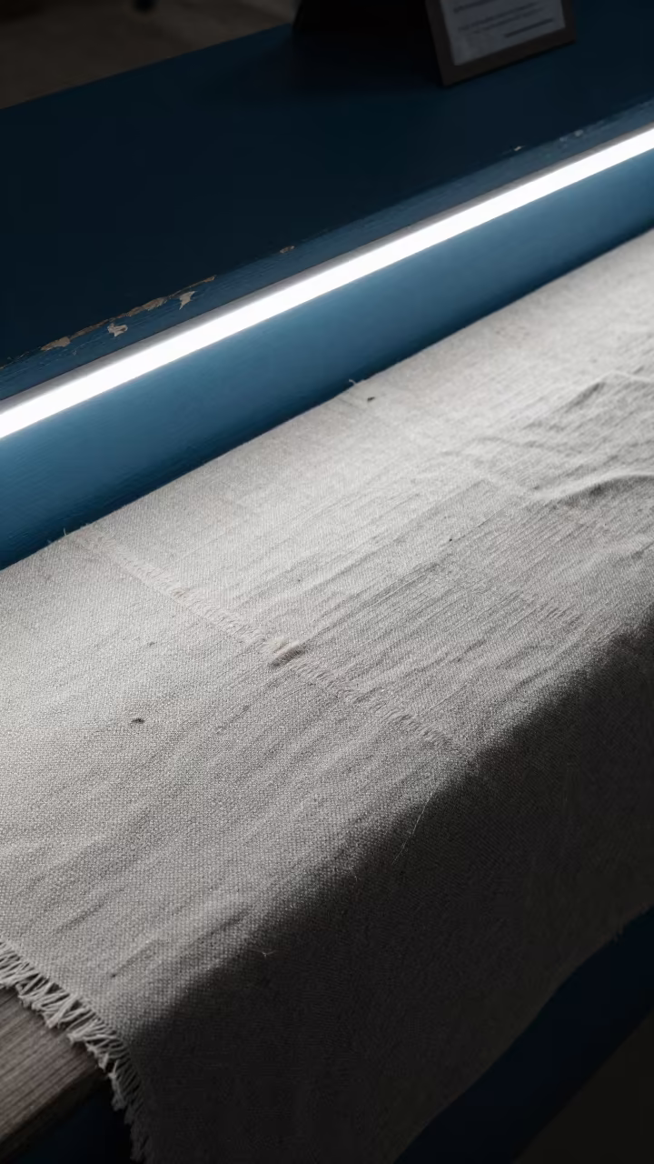 Linen Weave Detail on Asyut Display Ledge in on a painted display ledge near Asyut