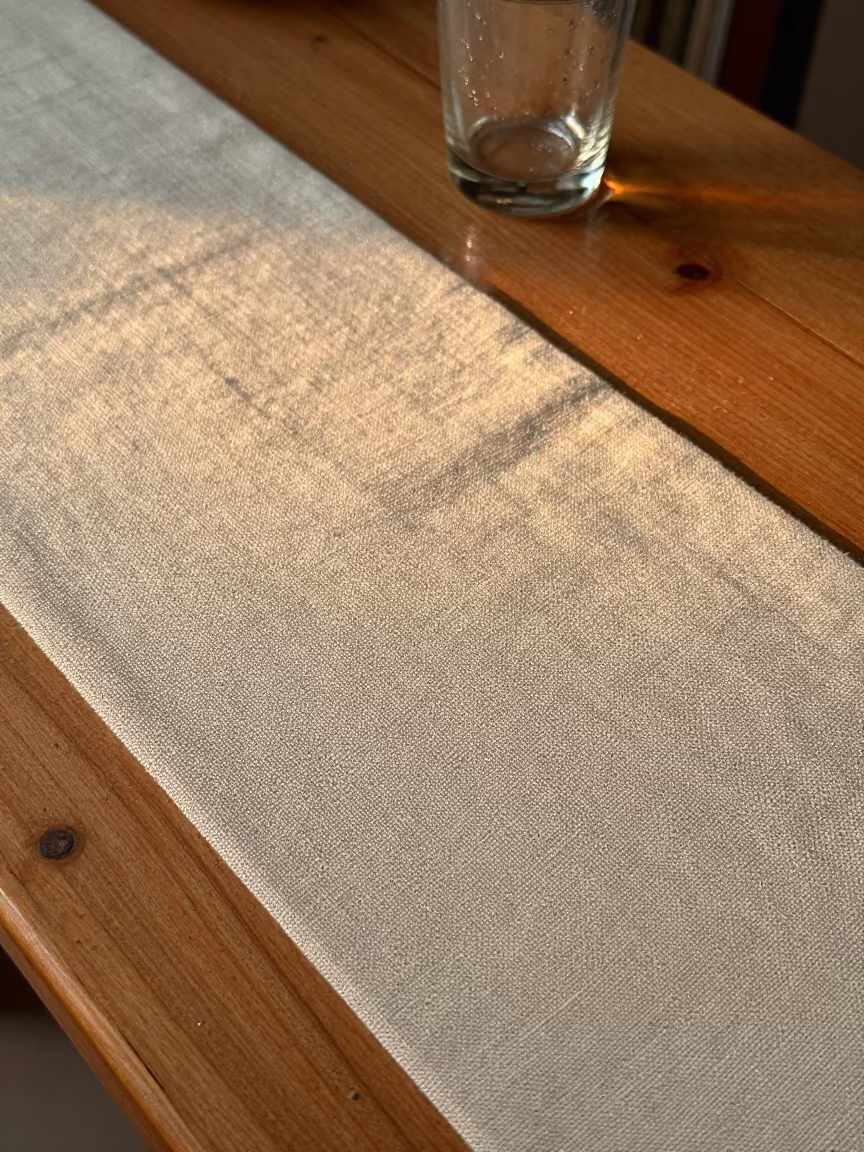 Linen Weave on Dusty Library Table Marrakech in on a dusty library table near Marrakech