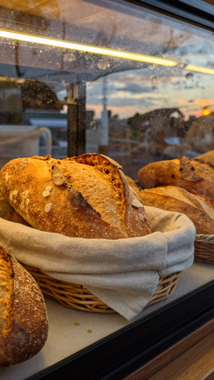 Linen Wrapped Bread in Chimoio Bakery in in a bakery display case in Chimoio