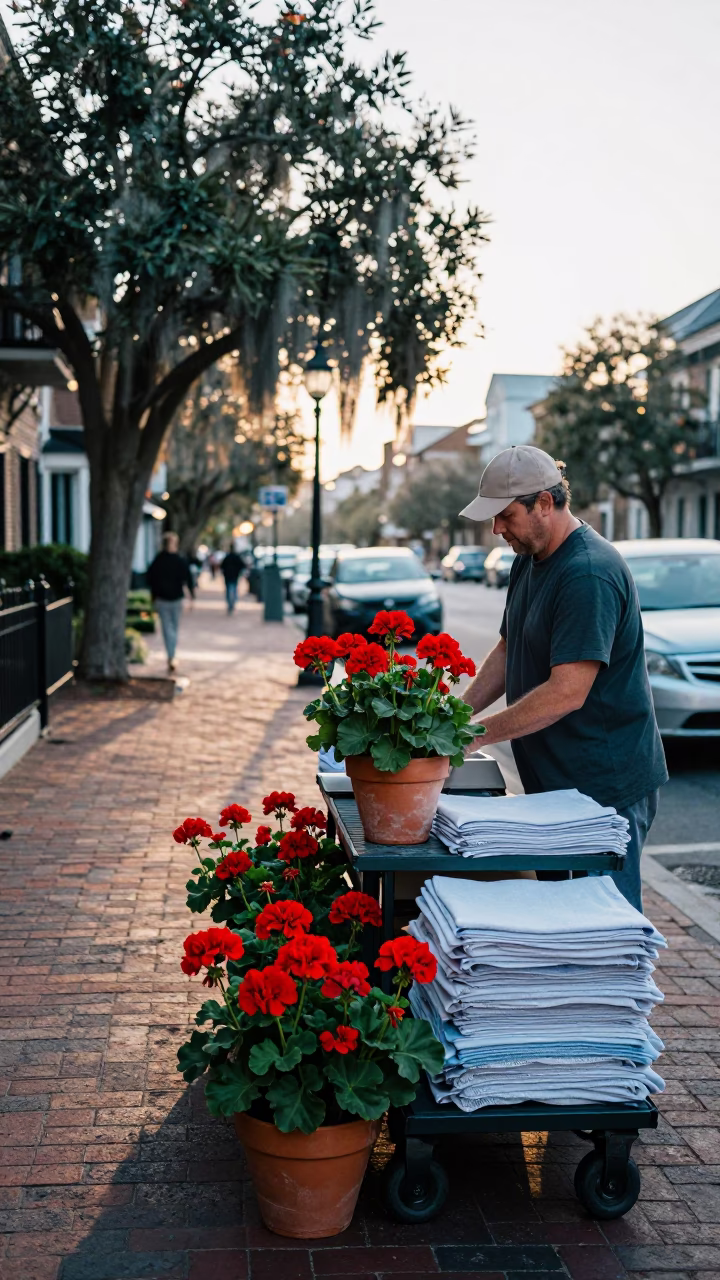 Linens at Early Morning Light in Charleston in in Charleston, South Carolina, United States