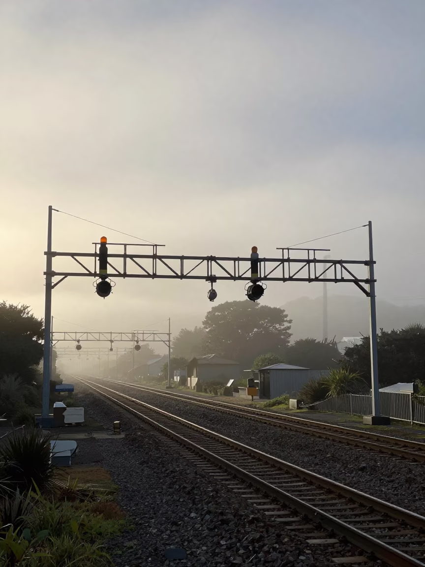 Lines Mist just after sunrise in Wellington in in Wellington, New Zealand