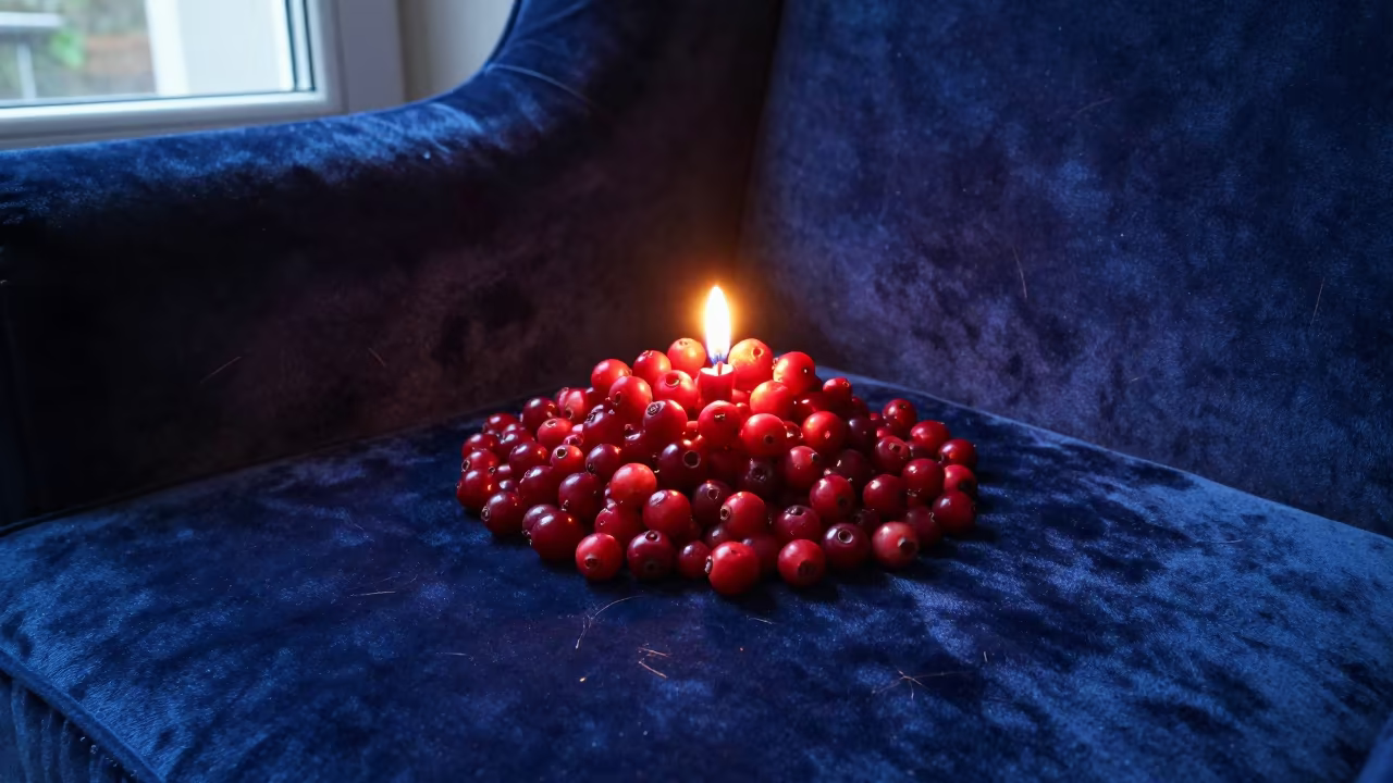 Lingonberries on Velvet Chair Night Glow in on a velvet chair in Bhagalpur