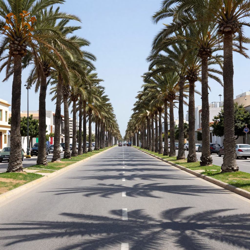 Lining Boulevard in Tunis at Midday Light in in Tunis, Tunisia