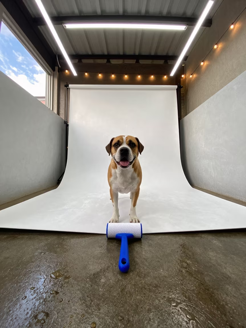 Lint Roller and Pet Backdrop at Nairobi Dog Wash in at a self-serve dog wash station in Nairobi