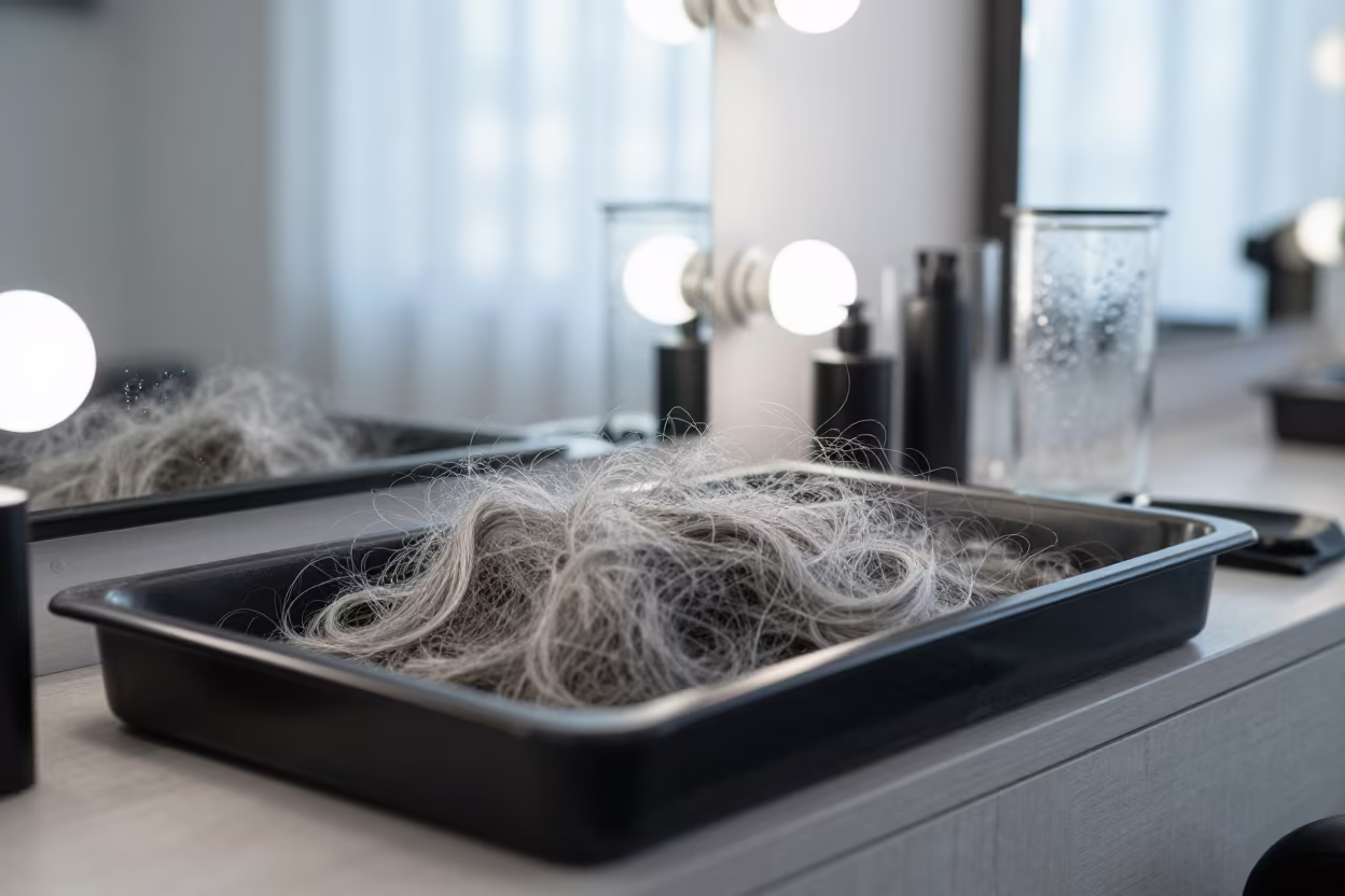 Lint Tray at Barber Station in Ibagué in at a barber station beneath mirror bulbs in Ibagué