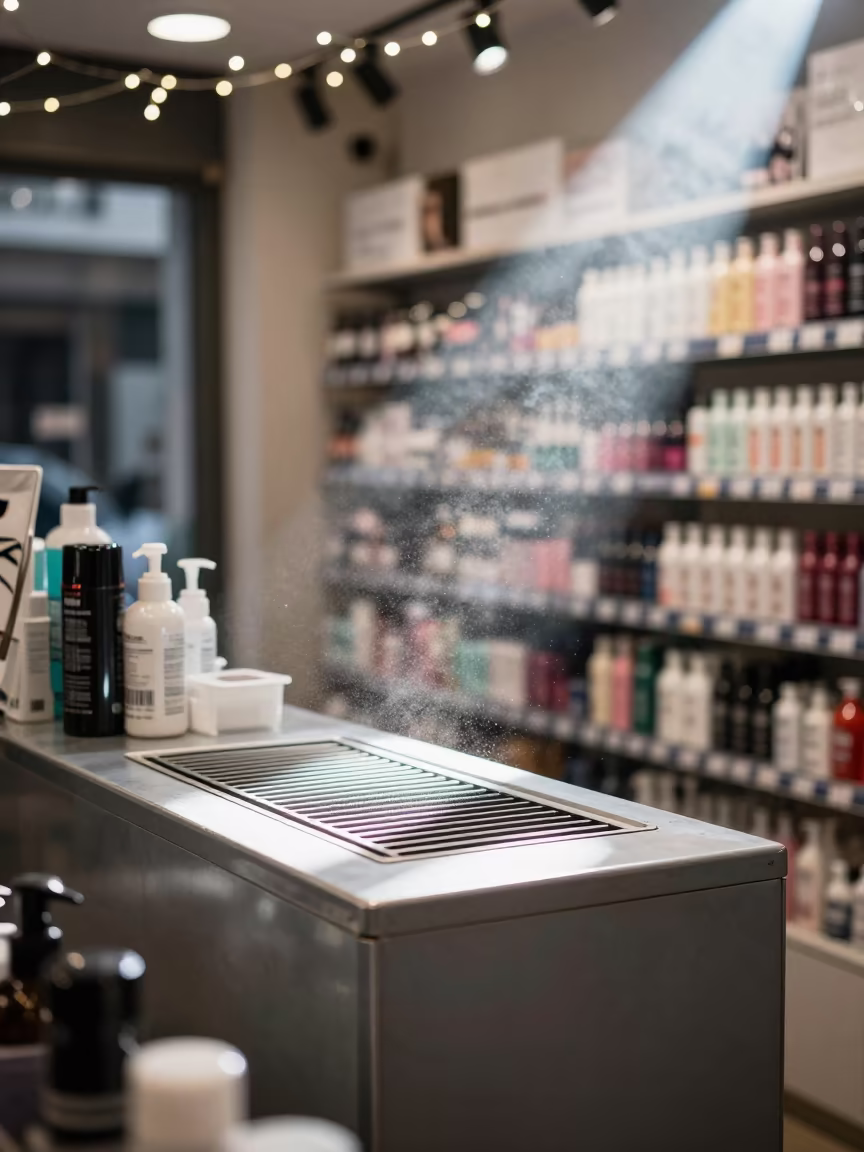 Lint Tray Glow in Beauty Supply Twilight in in a beauty supply area under white LEDs in Ghaziabad