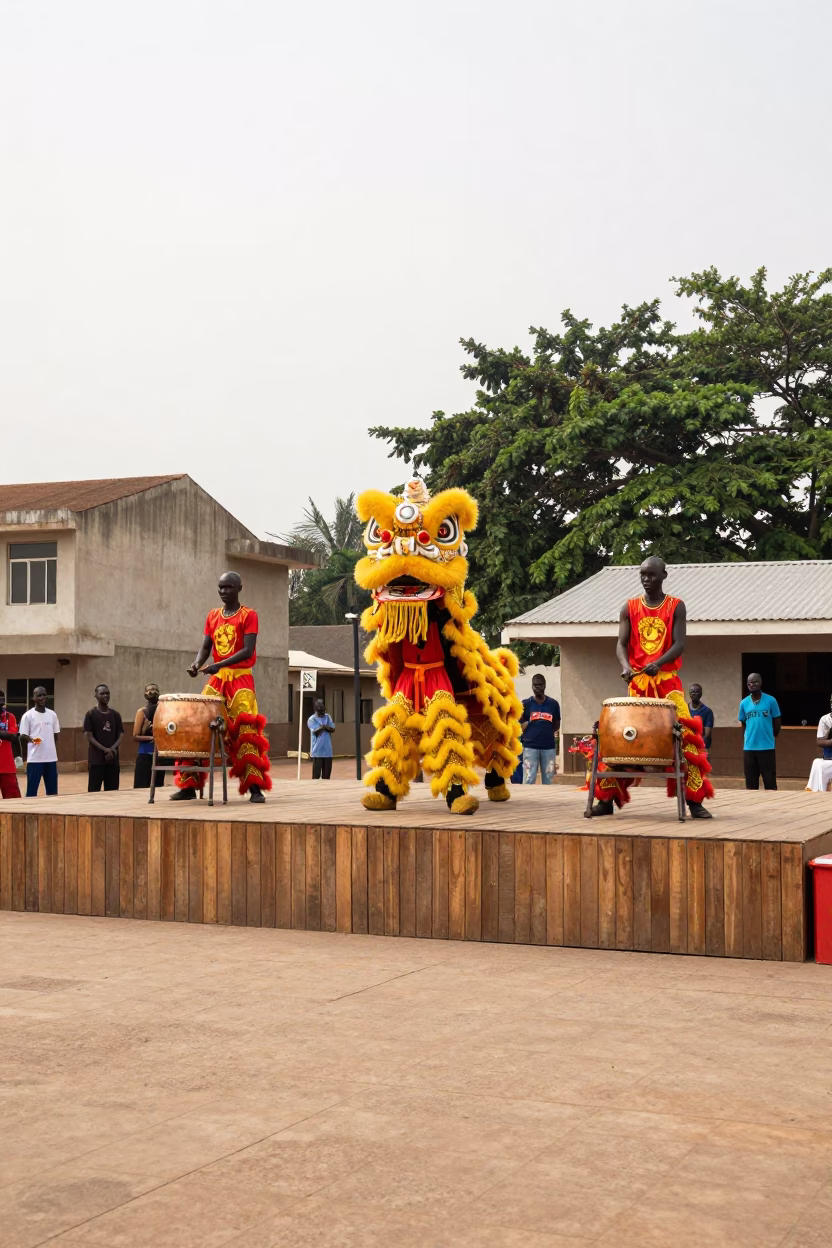 Lion Drummers Perform on Lusaka Festival Stage in on a festival main stage in Lusaka