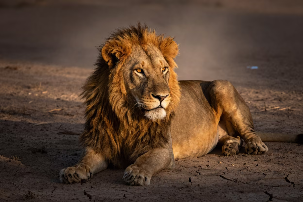 Lion Resting in Shade Before Dawn Djibouti in along a game trail in Djibouti