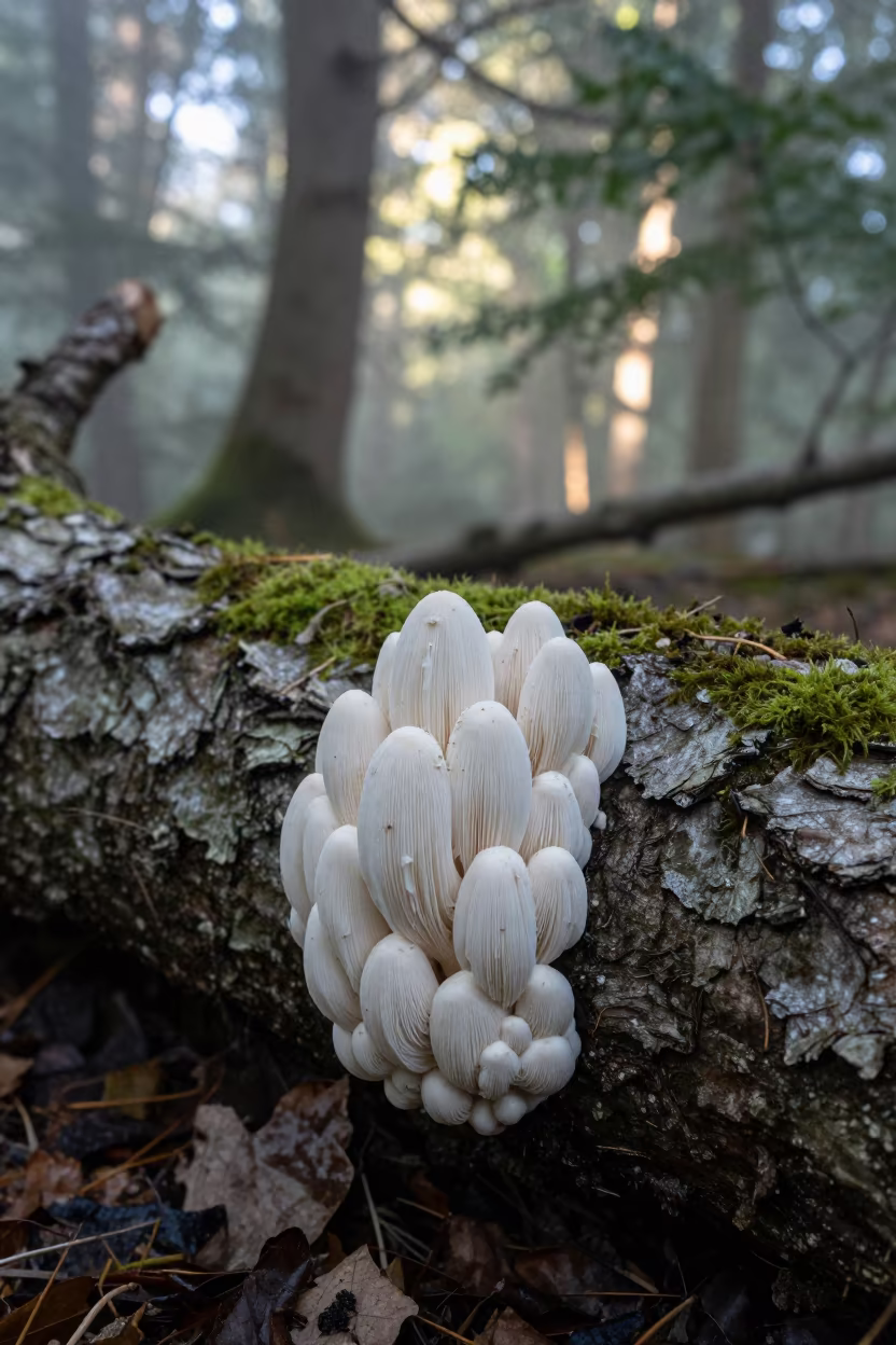 Lion's Mane Fungus on Fallen Beech in England in in England