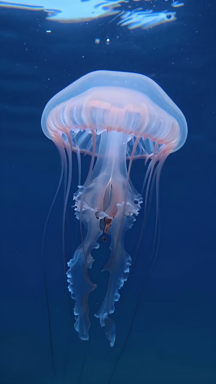 Lion's Mane Jellyfish Drifting in Auckland Blue Hour in near Wynyard Quarter, Auckland