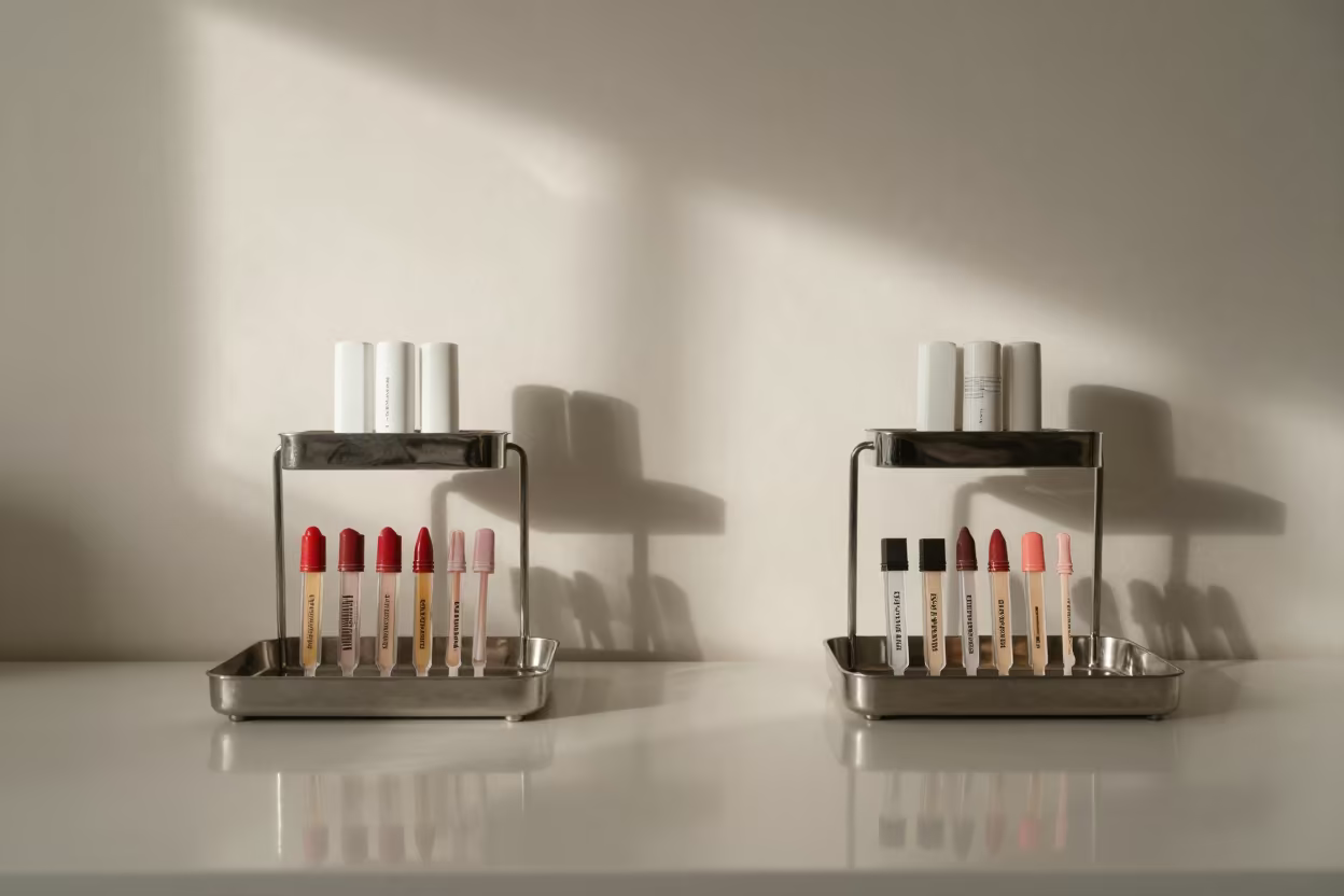 Lip Gloss Tester Tray in Kunming Skincare Room in inside a skincare treatment room in Kunming