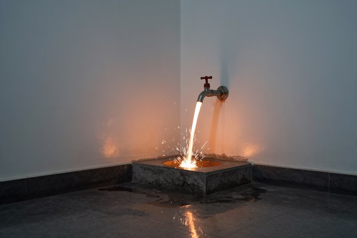 Liquid Iron Cascade Sparking on Stone Ledge in on a stone ledge near Huaraz