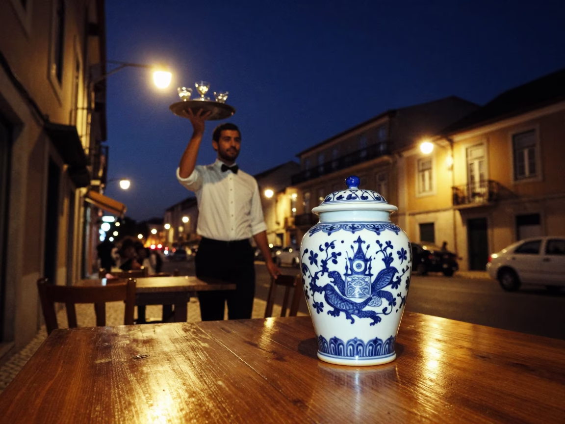 Lisbon Blue Porcelain at The Deepest Night Sky Light in in Lisbon, Portugal