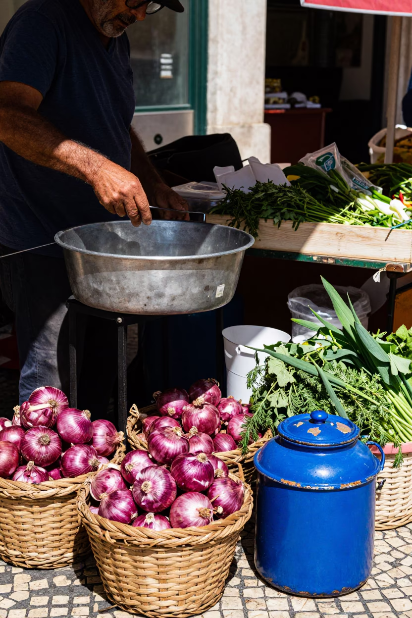 Lisbon Market Stall at Flat Noon Light in in Lisbon, Portugal