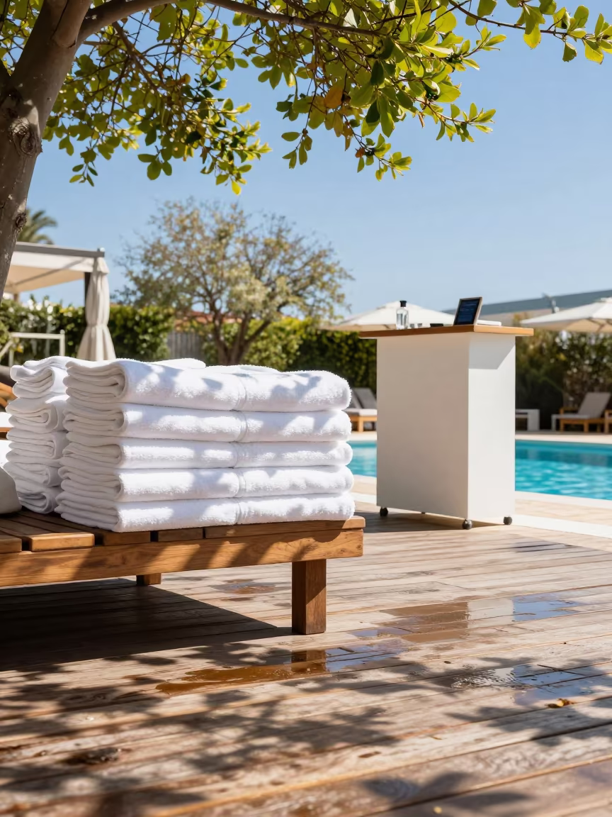 Lisbon Poolside Cabana Towels After Rain in beside a valet stand after rain in Lisbon