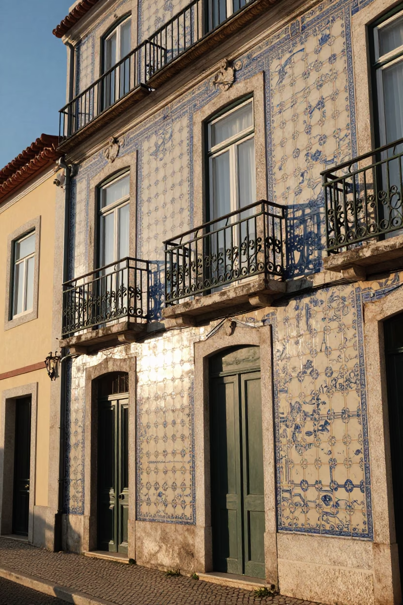 Lisbon Portugal Late Afternoon Street Scene with Traditional Azulejo Tiles and Local Architecture in in Lisbon, Portugal