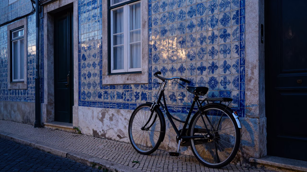 Lisbon Portugal Nautical Dawn Street Scene with Vintage Elements in in Lisbon, Portugal