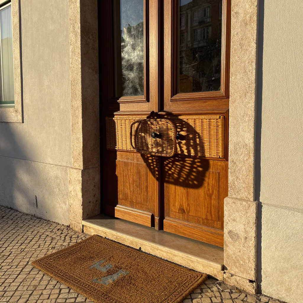 Lisbon Portugal Street Scene Late Afternoon Light Wicker Shadow Drawer Pull Doormat in in Lisbon, Portugal